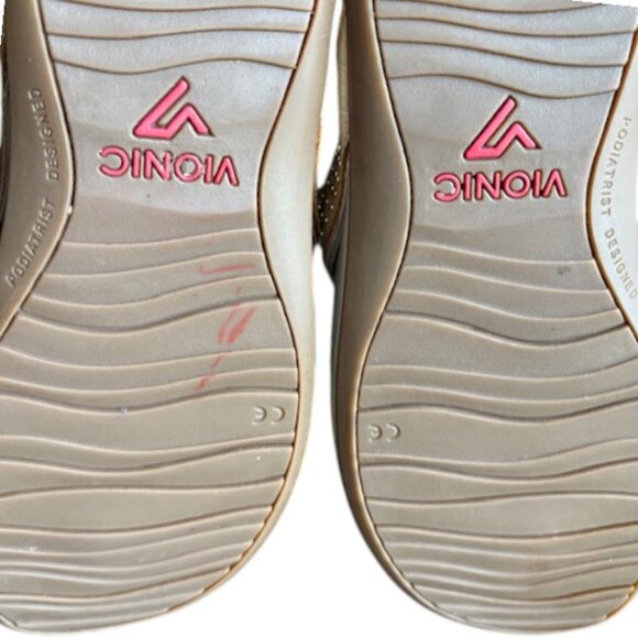 Vionic Pacific Kehoe Studded Toe Post Wedge Sandals - Tan/Brass - 9 - Picture 9 of 11